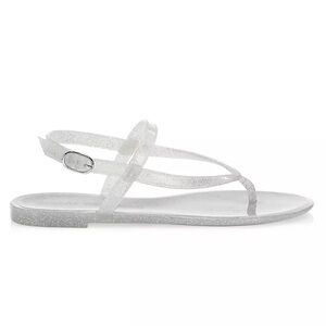 New! Stuart Weitzman Sawyer Silver Glitter Jelly Slides Summer Flat Sandals 8B